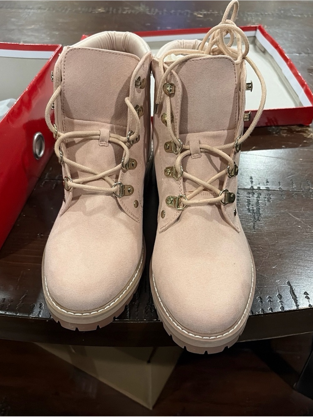 Guess Blush Pink Suede Lace-Up Ankle Boots